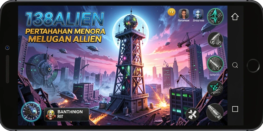 Tangkapan layar <strong>138ALIEN</strong> yang menampilkan aksi Tower Defense melawan alien.
