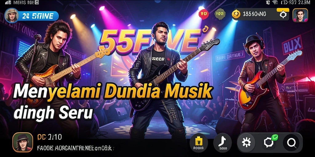 Tampilan gameplay 55FIVE dengan interaksi musik yang menyenangkan.