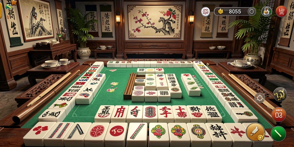 Tampilan permainan Mahjong yang seru di 8055.