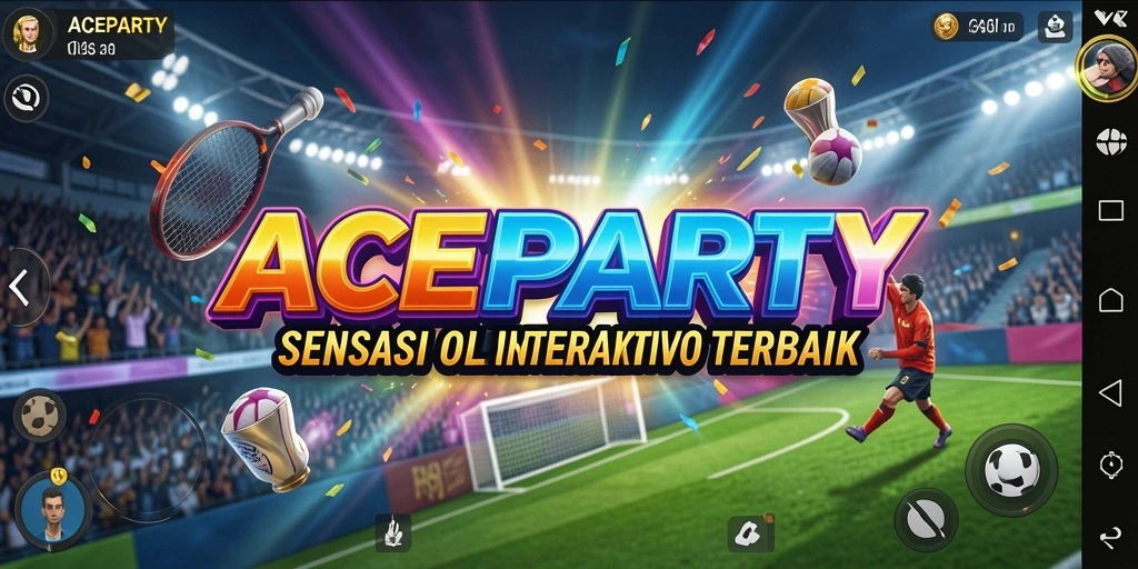 Tangkapan layar utama ACEPARTY yang menunjukkan aksi seru olahraga.