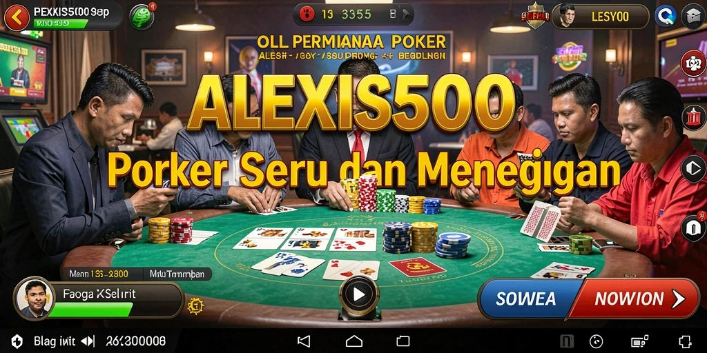Gameplay ALEXIS500 yang menampilkan suasana meja poker yang seru.