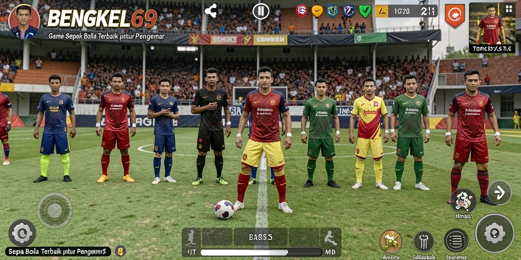 Screenshot gameplay BENGKEL69 menampilkan aksi seru permainan sepak bola.