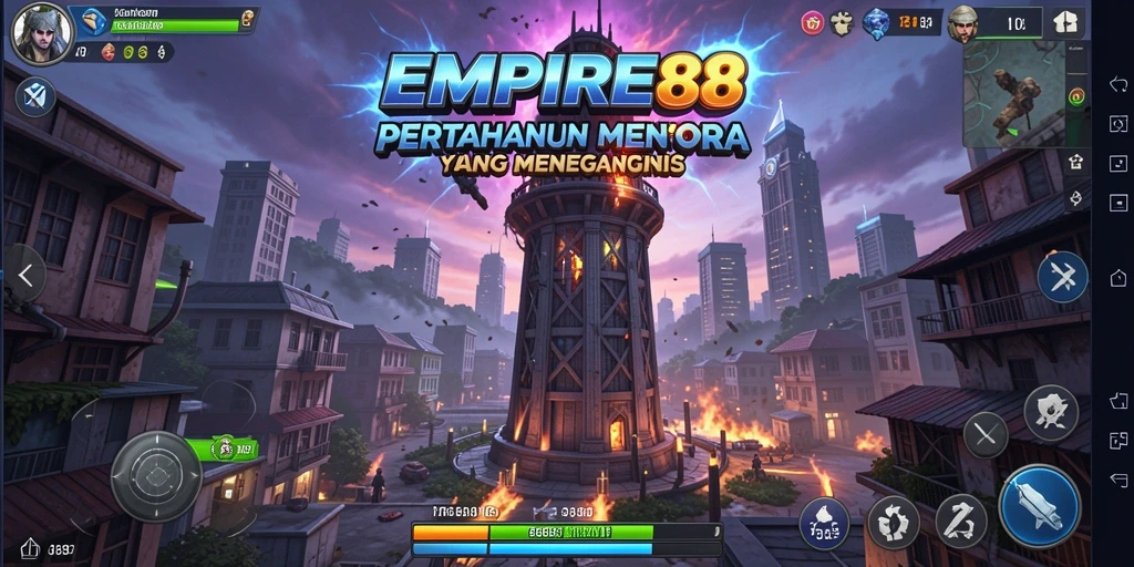 Tampilan menara dan musuh dalam gameplay EMPIRE88 yang menegangkan.