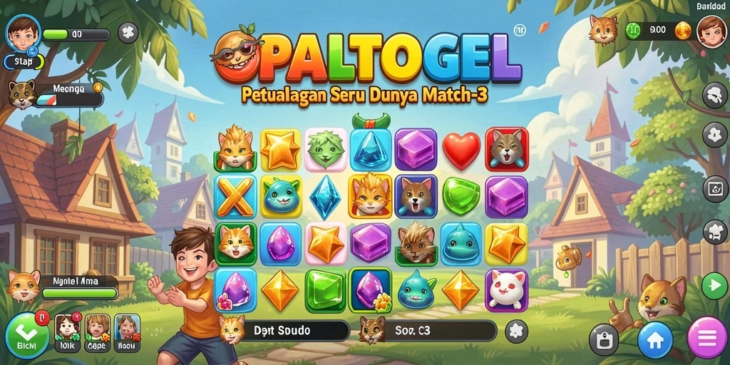 Tampilan permata berwarna cerah dalam gameplay OPALTOGEL.
