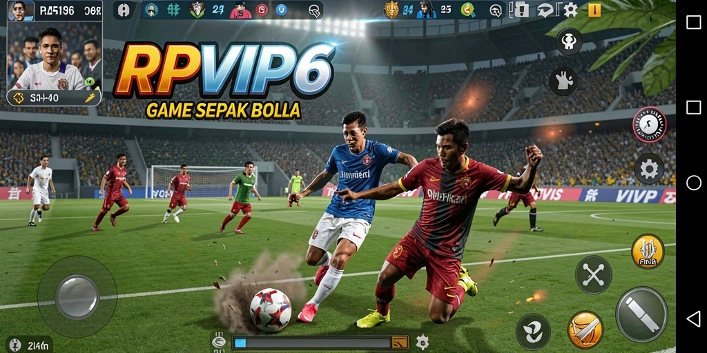 Tangkapan layar RPVIP6 yang menampilkan aksi sepak bola yang intens.