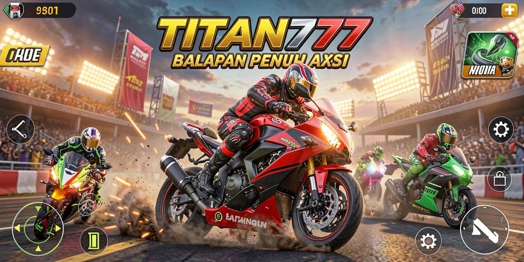 Tampilan aksi balapan motor yang mendebarkan di TITAN777.